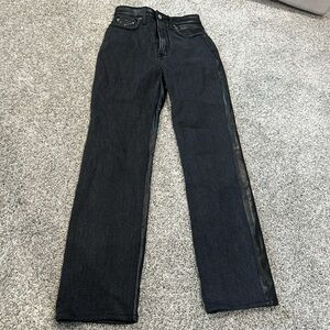 Abercrombie Ankle Straight ultra high rise black leather Jean